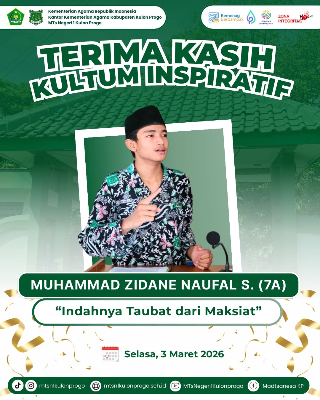 MTsN 1 Kulon Progo Hadirkan Kultum Bertema Indahnya Taubat dari Maksiat